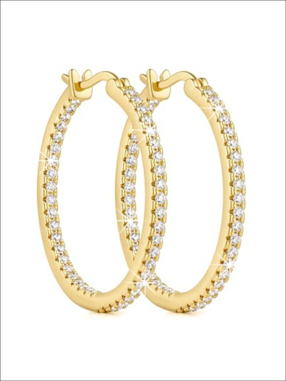 14K Gold Plated Hoop Earrings Cubic Zirconia Hinged